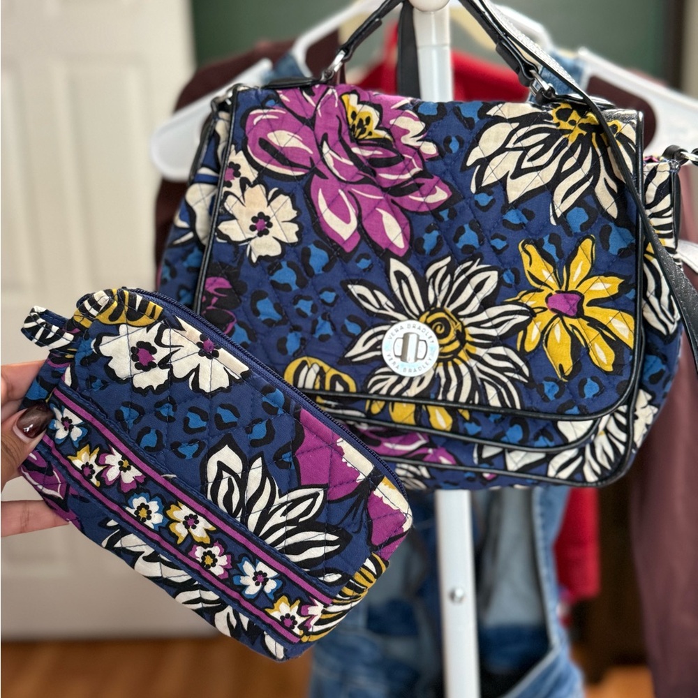 Vera Bradley messenger purse floral Blue and Purple Handbag Set